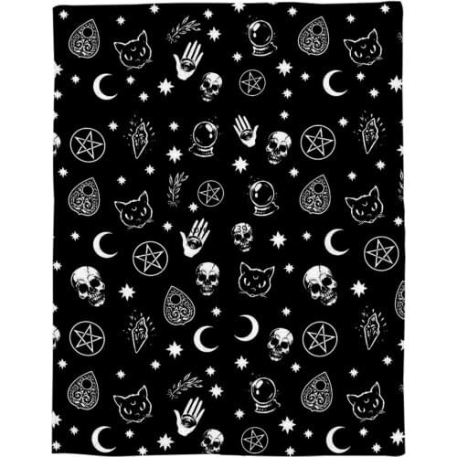 Halloween Witch Skull Moon Divination Blanket Bed Cover Flannel Fleece Throws Travel Cover Wrap Durable Soft Warm Home Blankets