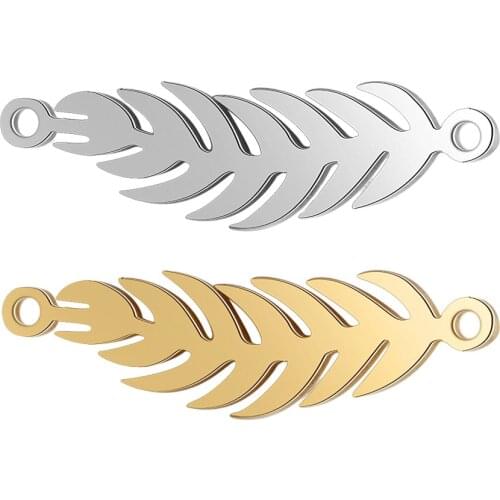 5 Pieces Natural Leaf Ear of Wheat Connector Charm Wholesale 100% Stainless Steel AAAAA Quality Connectors High Polished