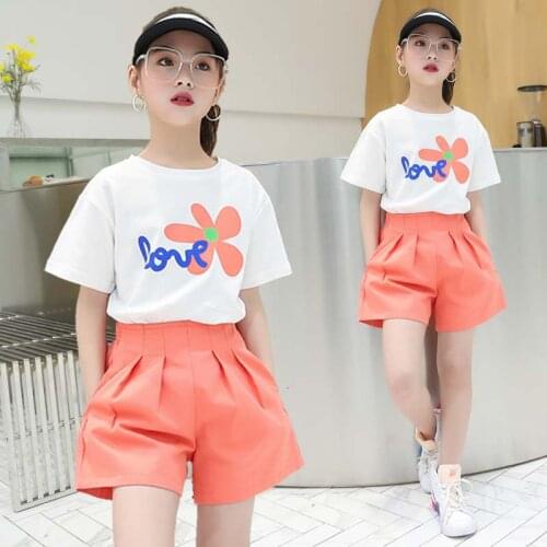 IENENS Girls Clothing Set Baby Short Sleeve T-shirt + Wide Leg Shorts Suits Summer Child Clothes Outfit 4 to 12 Years
