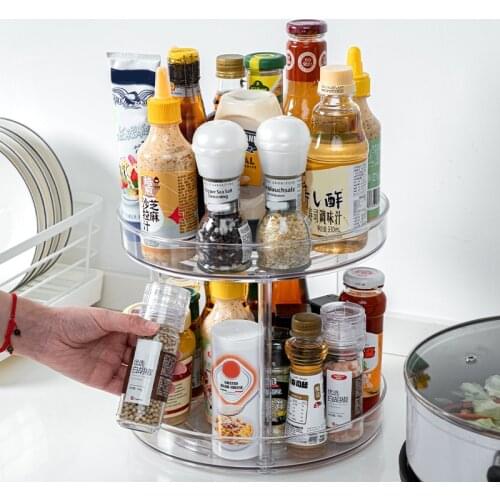 Round Rotating Condiments Storage Rack Double-Layer Condiments Turntable Spice Container Kitchen Supplies WWO66