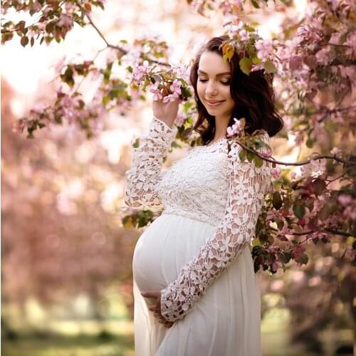 Lace Chiffon Maternity Long Sleeve Dresses For Photo Shoot Pregnancy Baby Shower Dress Photography Pregnant Women Clothes 2121