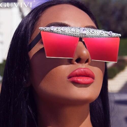 Diamond Square Sunglasses Women 2020 One Piece Steampunk Sunglasses Rhinestone Oversized Sunglasses Men Eyewear Vintage Retro