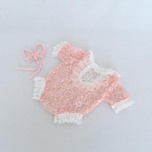 P&W Summer Newborn Baby Girl Pink Clothes Sleeveless Lace Ruffle Strap Romper Jumpsuit 2 Piece Outfit Summer Hat Clothes
