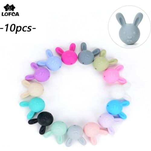 LOFCA 10pcs/lot Rabbit Loose Silicon Beads For Silicone Teething Necklace DIY BEADS Baby Teether Beads For Mom And Baby