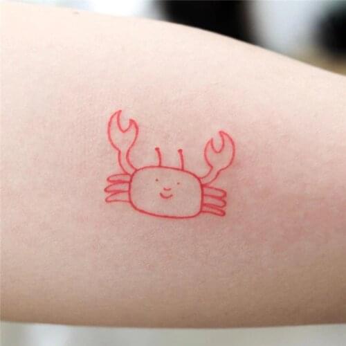 Cute Little Crab Simple Lines Temporary Tatoo Arm Waist Waterproof Kid Women Body Art Fake TattoomStickersmTatoos Red Cartoon