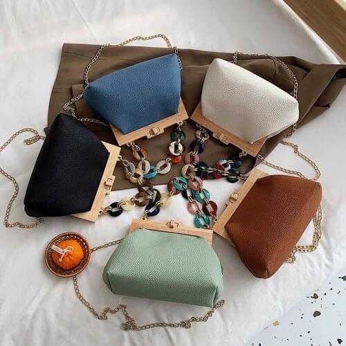 Fashion Wooden Folder Shoulder Bag Women Summer New Acrylic Chain Messenger Bag Woman Luxury Pu Leather Handbag Womens 2021 New