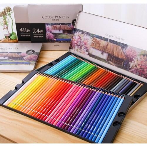 DeLi 24/36/48/72 Colors Color Pencil Set Iron Box Oily Colour Coloring Drawing Sketch Colored Pencils Lapices De Colores Crayons
