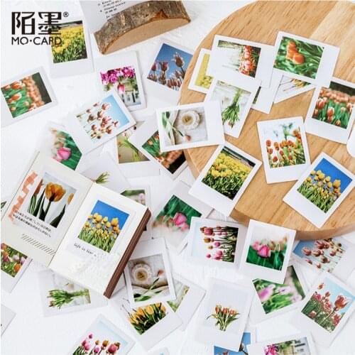 46pcs/box Paper Floral Stiker Set Tulip Flowers Adhesive Stationery Sticker Decor Label For Scrapbooking Diary Journaling