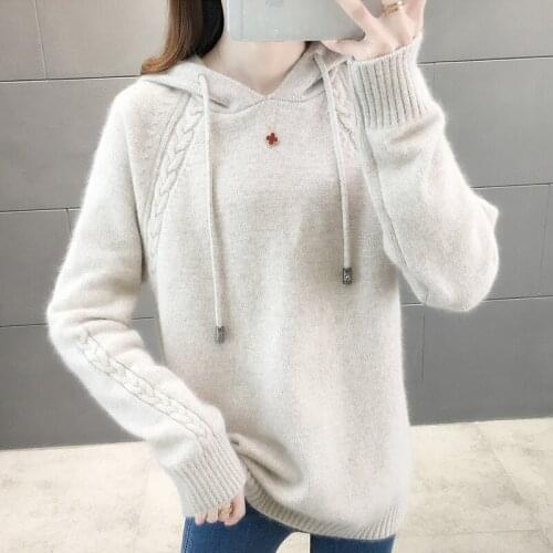 Spring New 2020 Womens Tops Lazy Hooded Knit Sweater Red Pullover Ladies Loose Casual Long Sleeve One Size Truien Women Q289
