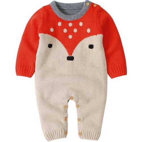 0-18M Newborn Kid Baby Boy Girl Clothes Autumn Winter Warm Knitted Sweater Romper Long Sleeve Knit Jumpsuit Knitwear Cute Outfit