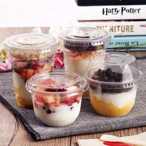Plastic Cup Salad Bowl With Lid Disposable Cup Ice Cream Bowl Birthday One Time Use Container Dessert Yogurt Drink Mug 50-100pcs