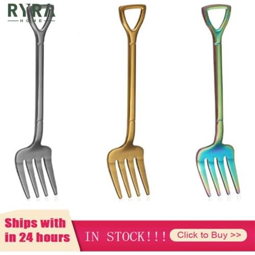 Hot Shovel Shape Ice Cream Spoon&Fork Multi-Color Spoon Fork Long Handle Coffee Ice Cream Tool Kitchen Accessories Cutlery Set