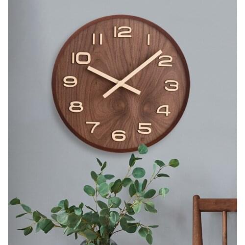 Simple Chinese style wall clock Wooden modern home living room decoration Chinese style round quartz clock Nordic style clock