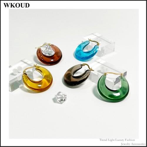 French Retro Color Transparent Resin Ear Hoop Earrings Jewelry Gift Simple and Versatile Temperament Fashion for Women Girls