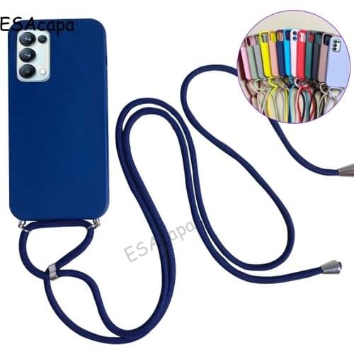Lanyard Neck Strap Rope Cover For OPPO Reno 5 4 Pro 5Z 4SE 5G 5F 4F Candy Colors Soft Silicone Phone Case For OPPO F19 Pro Plus
