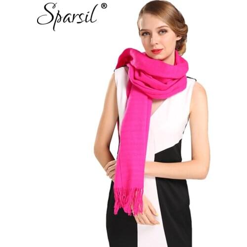 Sparsil Women Autumn Cashmere Blend Tassels Long Scarves Female Winter Soft Skin-Friendly All-Match Scarf