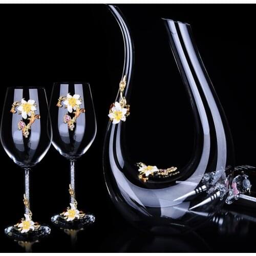 Glass cup European wine glass enamel color stemware decanter set lead-free crystal glass cup luxurious cup wedding gifts