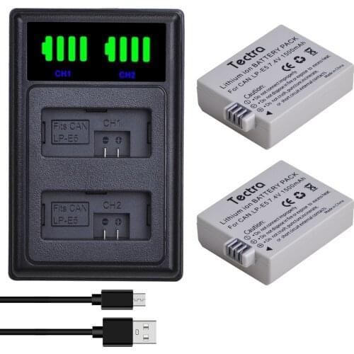 Tectra 1500mAh LP-E5 LPE5 LP E5 Li-ion Batteries and Dual Charger for Canon EOS Rebel XS,Rebel T1i,Rebel XSi,1000D,500D,450D,L10