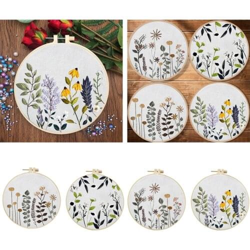 Accurate Cross Stitch Kit Flower Pattern DIY Embroidery Starter for Adults Kids Home DIY Craft Decoration with Embroidery Hoop