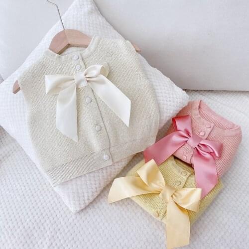 Spring girls sweater vest big bow cardigan childrens casual knitted vest baby sweater toddler girl fall clothes