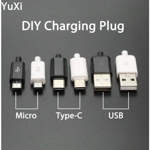 YuXi 10Pcs DIY 5A Micro USB Male Plug Connectors Kit Type-C DIY Data Cable USB Charging Connector Plug Accessories