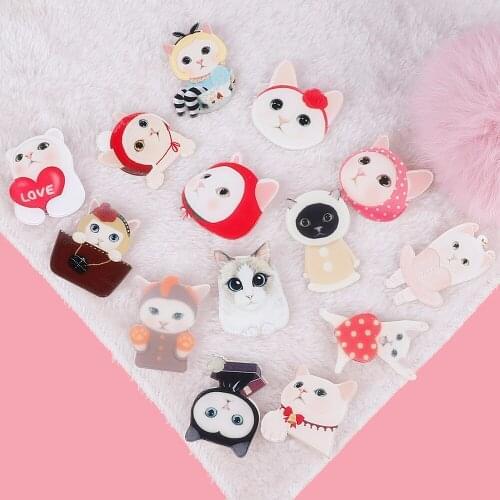 Harajuku Version of Jewelry Cat Acrylic Brooches for Women Girl Kids Cartoon Brooch Accessories Cute Pin Badge Decorative Button