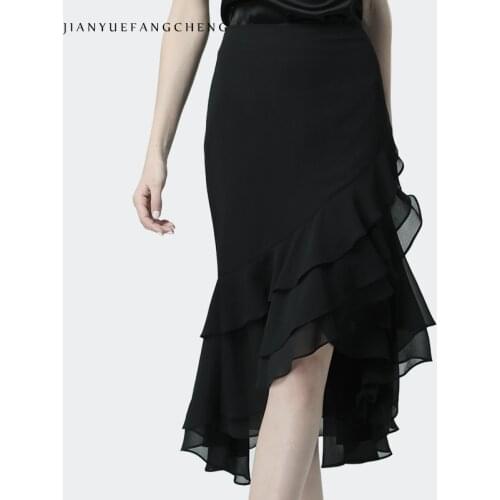 Elegant Office Ladies Mermaid Skirt 2019 Summer Fashion Black Chiffon Skirts Women High Waist Sexy S-4XL Size Midi Tulle Skirt