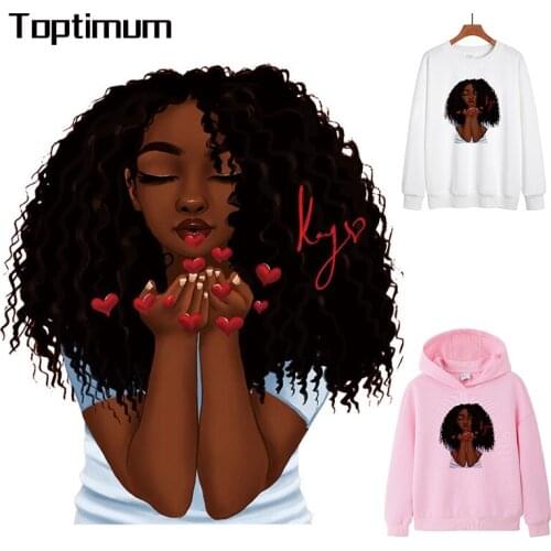 Lady Patches Thermal Sticker On Clothes African Beauty Iron On Heat Transfer DIY A-level T-shirt Applique Patch Decoration