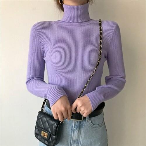 2020 Autumn Winter Womens Knitted Turtleneck Sweater Casual Soft polo-neck Jumper Fashion Slim Femme Elasticity Pullovers