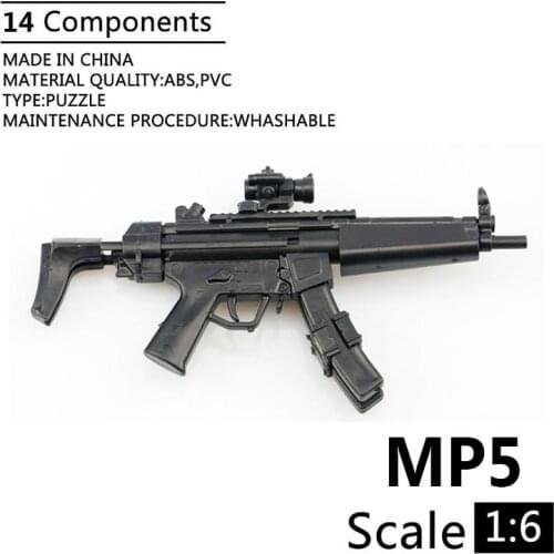 1:6 MP5 Submachine Gun Dualclip Plastic Assemble Firearms Puzzle Model For 1/6 Soldiers Military Weapons Building Blocks
