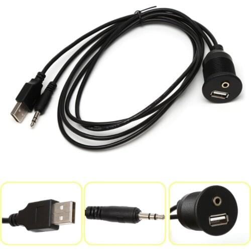 1m Car Dash Board Mount 3.5mm USB 2.0 AUX Socket Extension Lead Panel Cable
