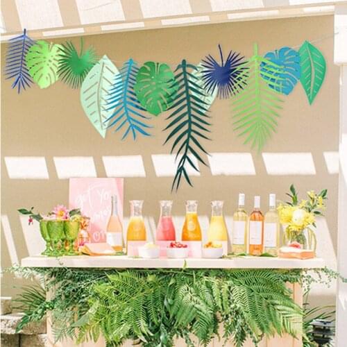 1 Set Happy Birthday Tropical Coconut Leaves Garland Flamingo Banner Flag Wedding Decoration Bachelorette Event Party Supplies