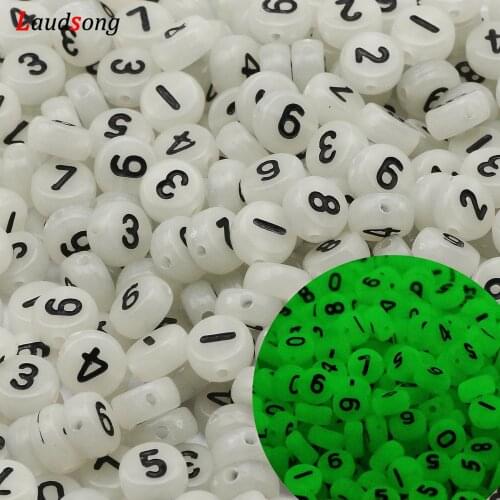 100-500Pcs 7mm Mixed Luminous Number Acrylic Beads Round Flat Loose Beads For Jewelry Making Handmade Diy Bracelet Necklace