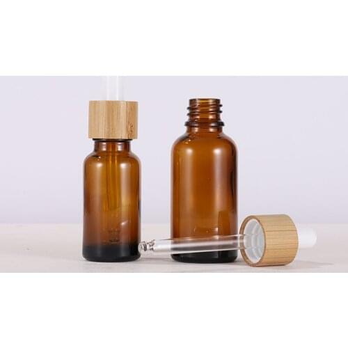 200pcs Aromatherapy Liquid Serum Bottles, Essential Basic Massage Oil Pipette Refillable Natural Bamboo Cap Glass Dropper Bottle