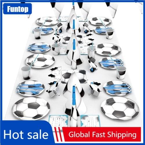 2021 Football Theme Party Disposable Tableware Plates Napkins Flag Soccer Birthday Kid Favors Party Supplies for Football Lovers