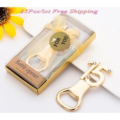 25Pcs/lot) 15th Wedding celebration Favors for Guests of 15 design Bottle Opener for 15th anniversary gifts and birthday gift