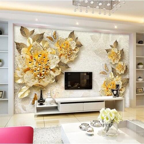 3D Wallpaper European Style Golden Diamond Flower Jewelry Backdrop Wall Painting Murals Hotel Living Room TV Sofa Home Decor 3D