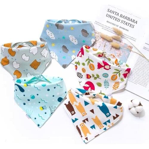 5pcs Baby Bibs Triangle Cotton Child Bibs Newborn Rotating Double Cotton Pattern Striped Star Bibs Girls Feeding Burp Cloths