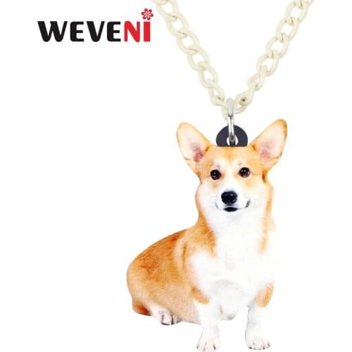 WEVENI Acrylic Sitting Smile Welsh Corgi Pembroke Dog Necklace Pendant Chain Choker Animal Jewelry For Women Girl 2018 Accessory