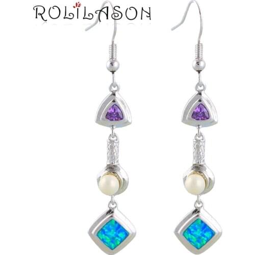 Zircon Pearl Best gifts for friend Wholesale & Retail Blue Fire Opal Silver Stamped Drop Earrings Fashion Jewelry OE242