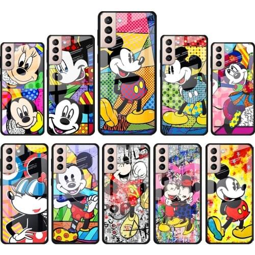 Color Disney Mickey for Samsung Galaxy S21 Ultra Plus A72 A52 4G 5G M51 M31 M21 Luxury Tempered Glass Phone Case Cover