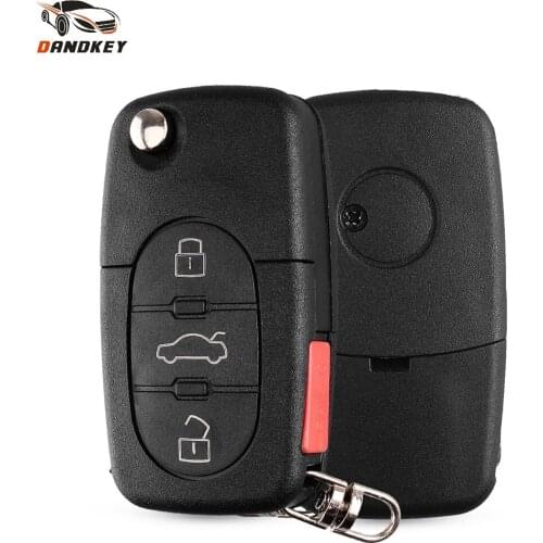 Dandkey CR1620/CR1616 For Audi A2 A3 A4 A6 A8 TT Old Models 3+1 4 Button Flip Folding Remote Key Fob Case Shell Uncut HU66 Blade