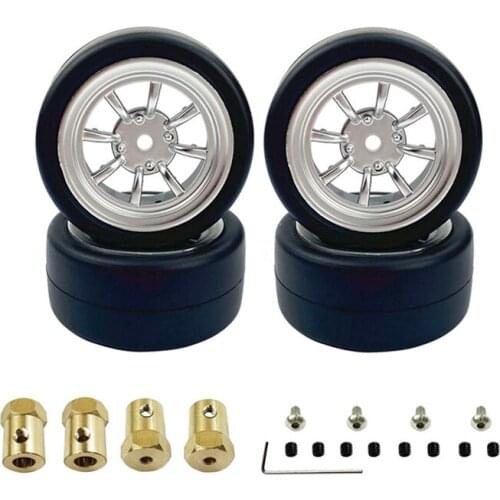 For WPL D12 1/10 RC Car Upgrade Parts Wheel Rim and Rubber Drift Tire Tyres Set with 5mm to 12mm Combiner Accessories