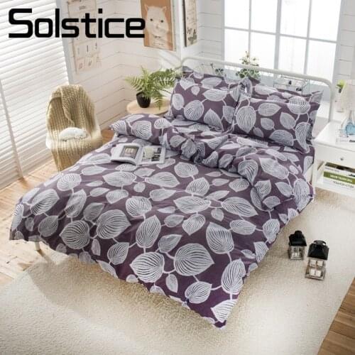 Solstice Home Textile King Queen Single Bedding Sets Girl Boy Kid Teenage Linens Leaf Purplish Duvet Cover Pillowcase Flat Sheet