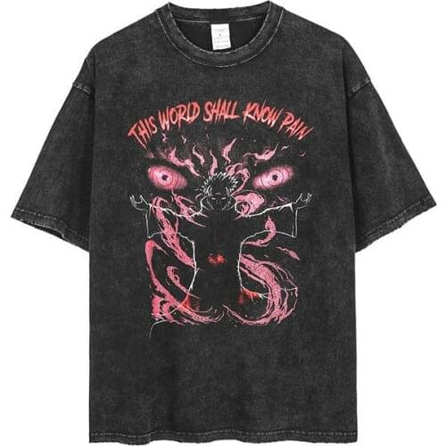 Printed Anime Pain T ShirtWashed 100% Cotton Tops Tees Harajuku 2021 Streetwear Hip Hop T-shirts