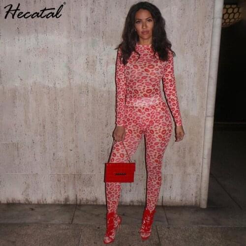 Heeatal Sexy Woman Suit 2 Peice Sets Lips Print Long-sleeved Bodysuit Tight Legging Trousers Women Sets Fall Clothes for Women
