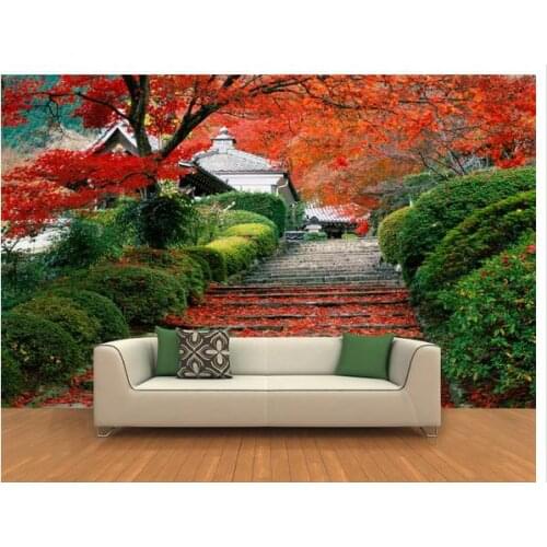 Customized 3d wallpaper 3d tv wall paper murals 3 d hd red maple road landscape background wall paintings wallpaper