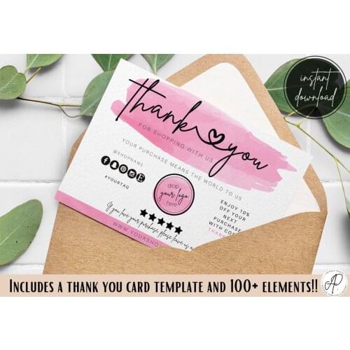 Small Business Thank You Card Download, Pink Business Card, Packaging inserts, Poshmark Thank You Card