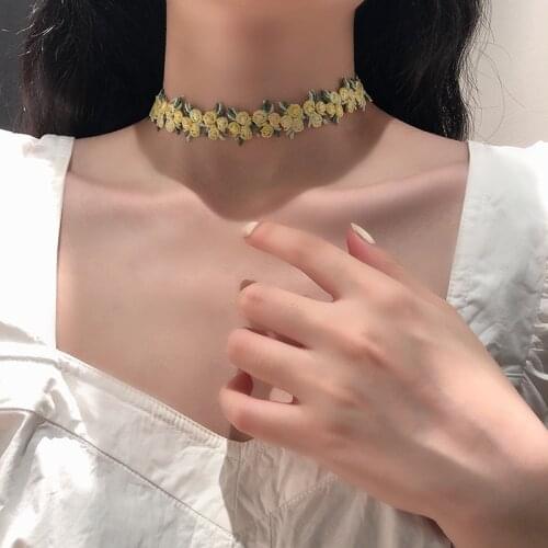Korea Summer Sweet Lace Flower Green Lace Pendant Choker Necklace for Women Fairy Clavicle Chain Aesthetic Jewelry Gift