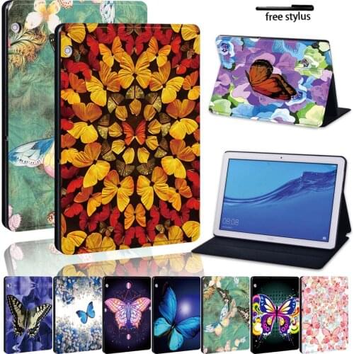 Butterfly Tablet Case for Huawei MediaPad T3 8.0/T3 10 9.6"/T5 10 10.1" Leather Pu Foldable Protective Case